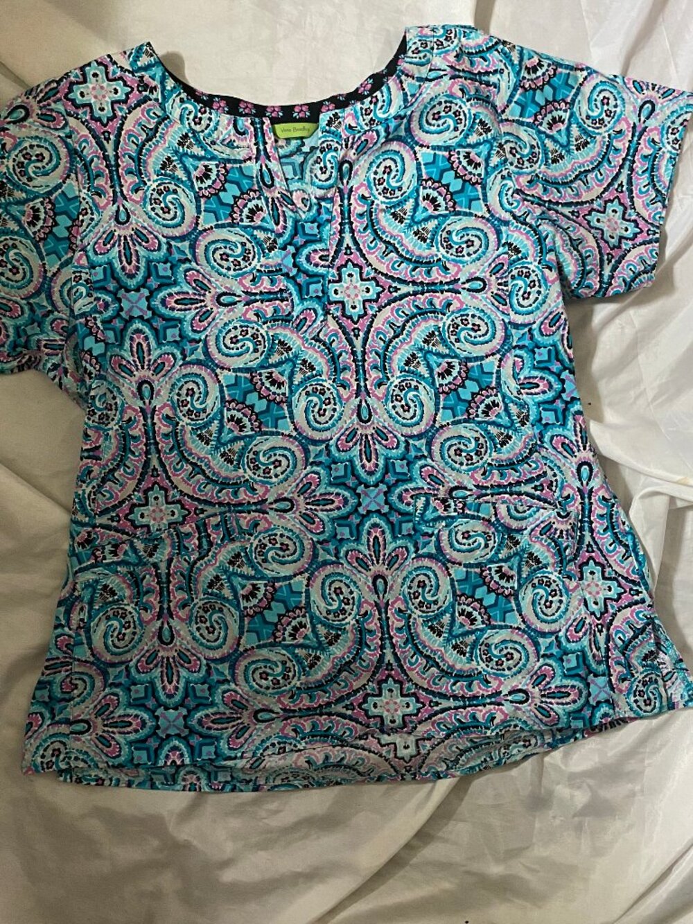 Vera Bradley Paisley V-Neck Medical Srub Top Womens Size Large